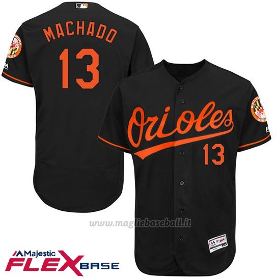 Maglia Baseball Uomo Baltimore Orioles 13 Manny Machado Autentico Collezione Nero Flex Base
